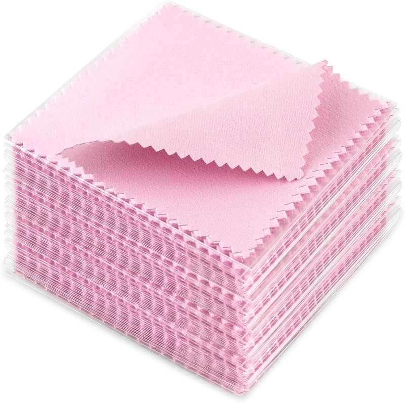 wegoup 100 Pack Jewelry Polishing Cloth, 3.15" x 3.15" Pink Cleaning Cloths, Small Silver Cleaning & Polishing Cloth for Jewelry, Individually Wrapped. - Image 1